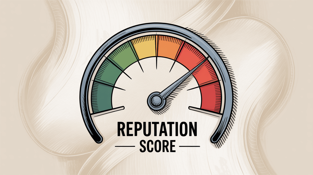 Email sender reputation score gauge showing measurement from good to poor reputation